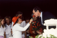 Rose Fitzgerald Kennedy and son Senator Edward Kennedy on her 92nd birthday Hyannisport MA